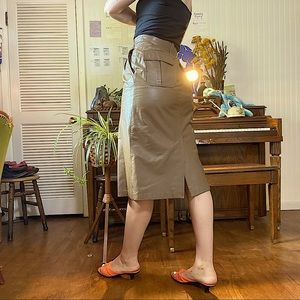 vintage taupe colored knee length leather skirt sm